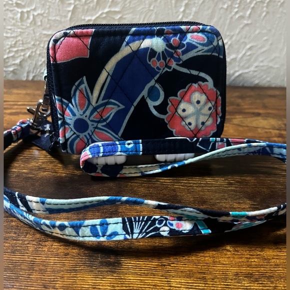 Vera Bradley Handbags - Vera Bradley Navy Blue Floral Quilted Wristlet Clutch